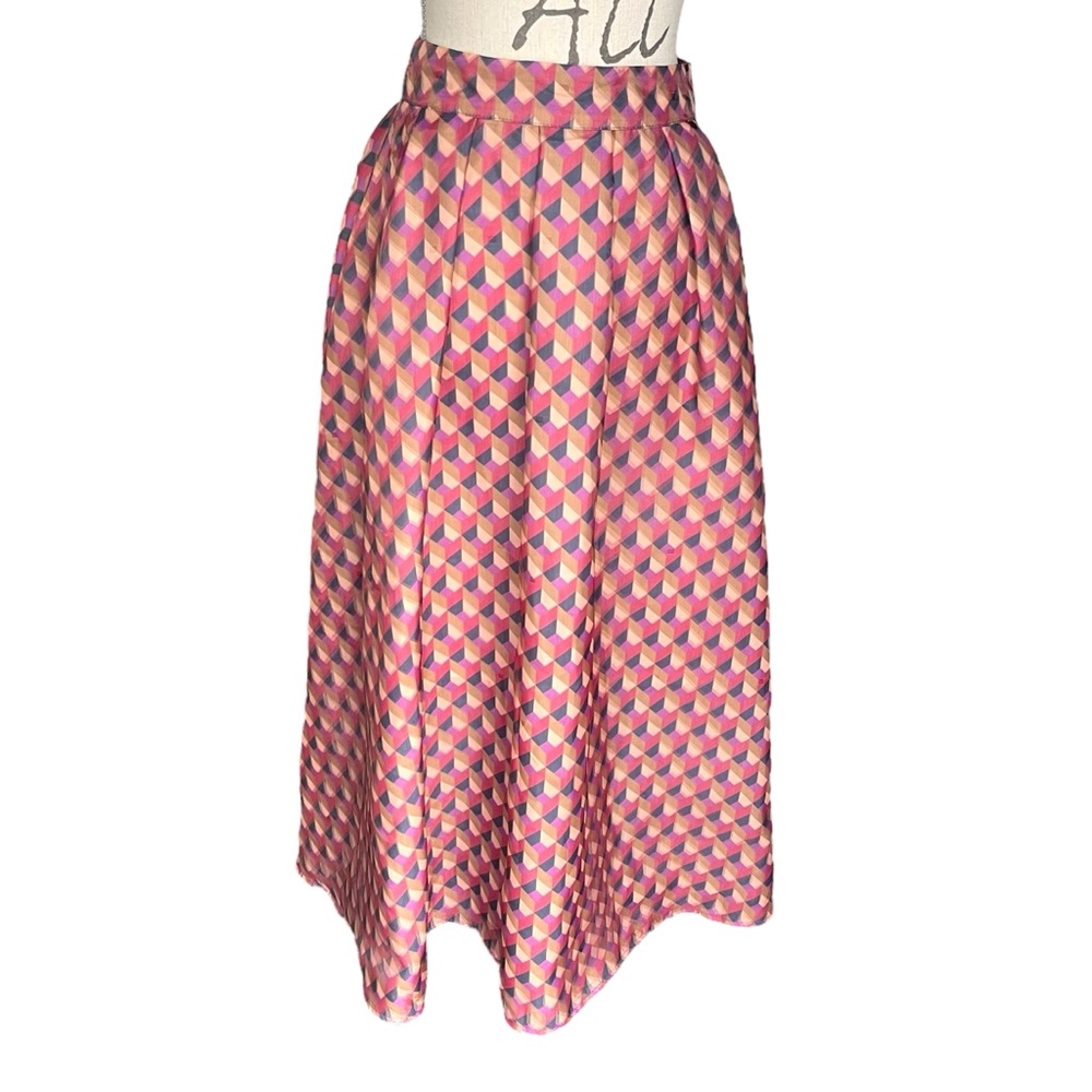 INA Pink/Black/Taupe Geo Pattern Iridescent A-Line Full Maxi Skirt (XS/S)